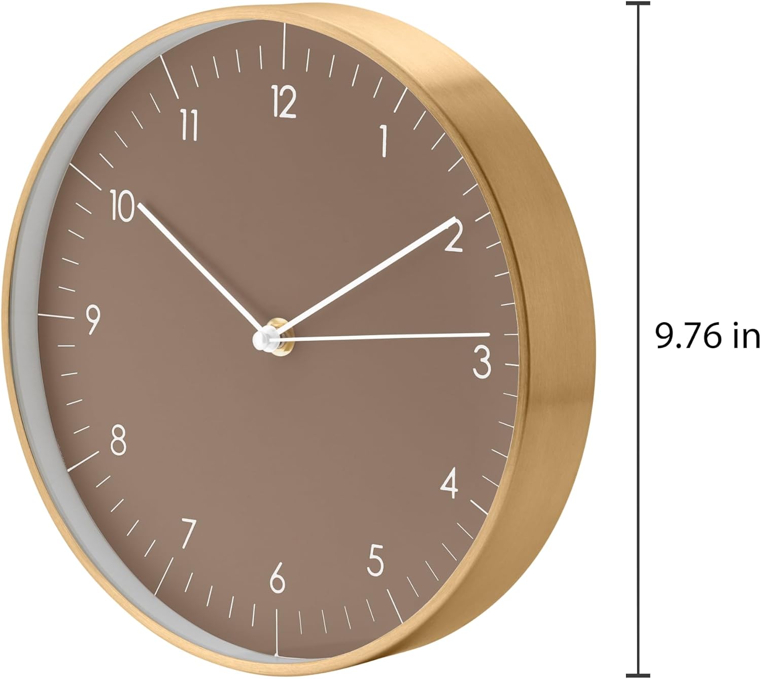 Modern Silent Quartz Wall Clock, 10in, Brown & Gold | for Living room, Guest room, Bedroom, Minimalist design, Earth