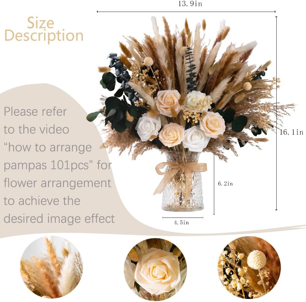 Vase Boho Home Decor Bouquet Bunny Tails Dried / Natural / Set of 101