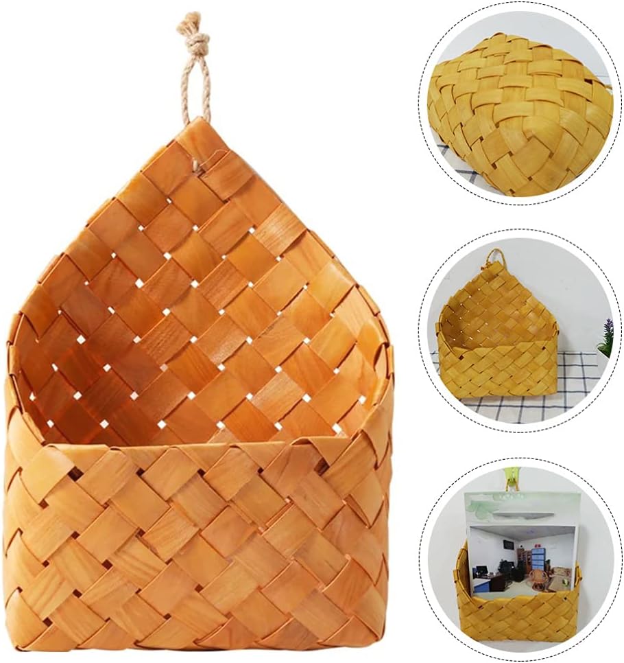 Wood Woven Wall Hanging Basket Storage Organizer / Natural