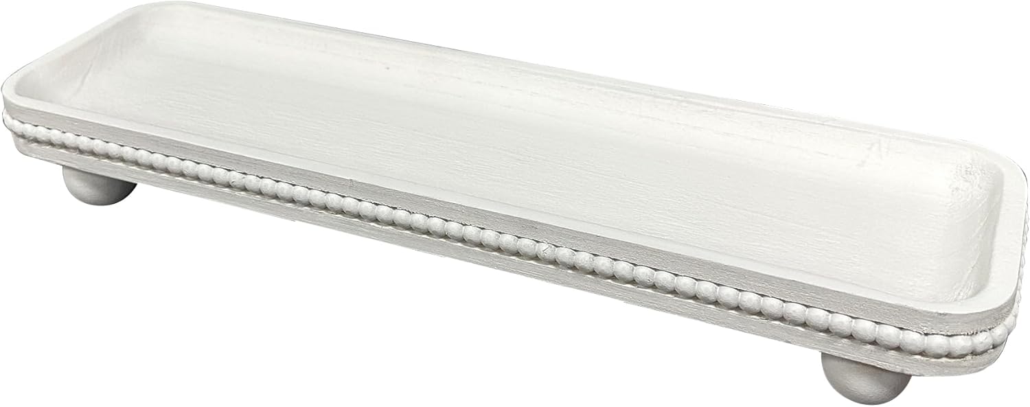 Oval Wooden Decorative Tray / White