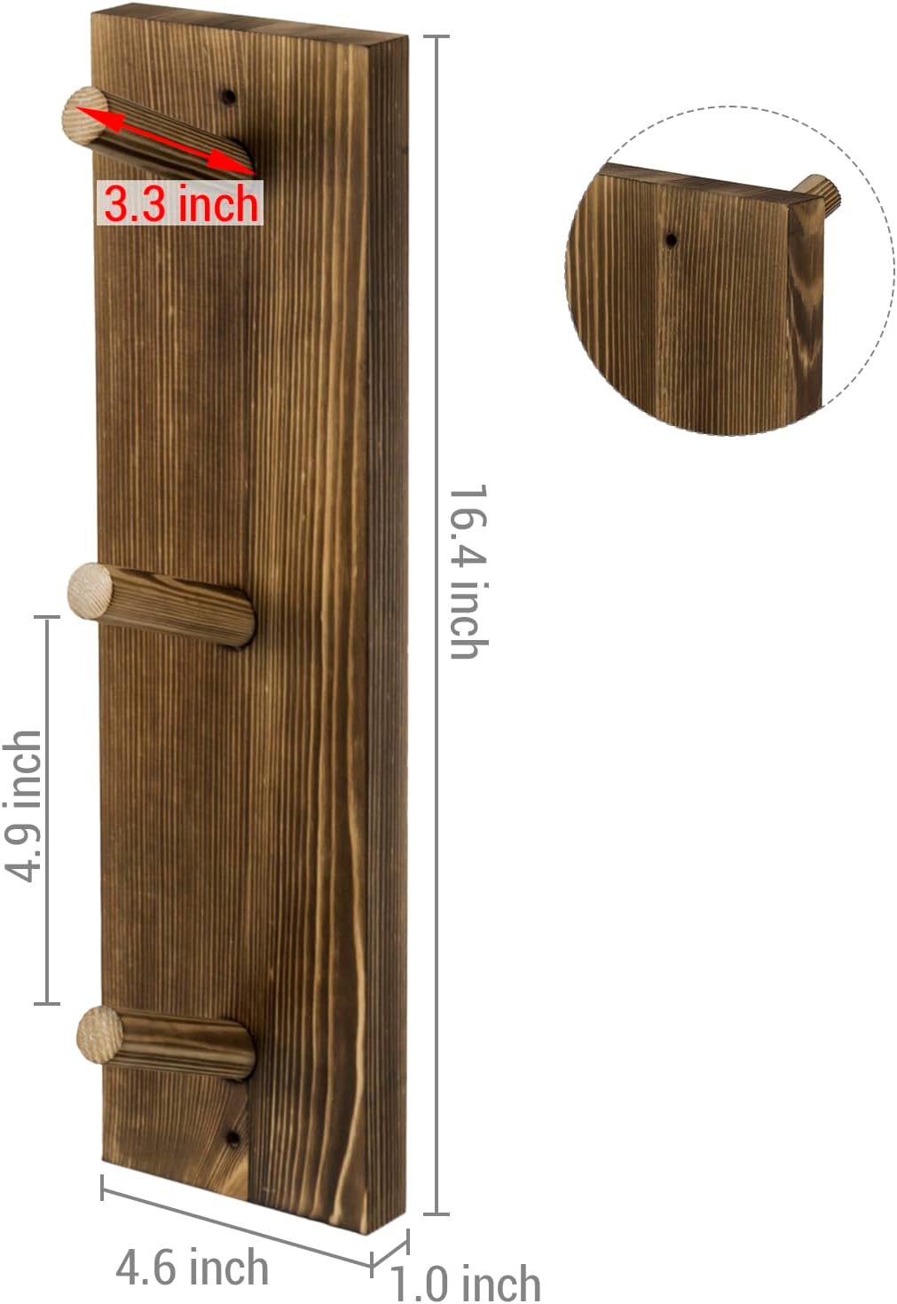 MyGift Wall Mounted Wooden Mug Rack - 3 Hook Rustic Burnt Wood Teacup Mug Storage Organizer, Set of 2