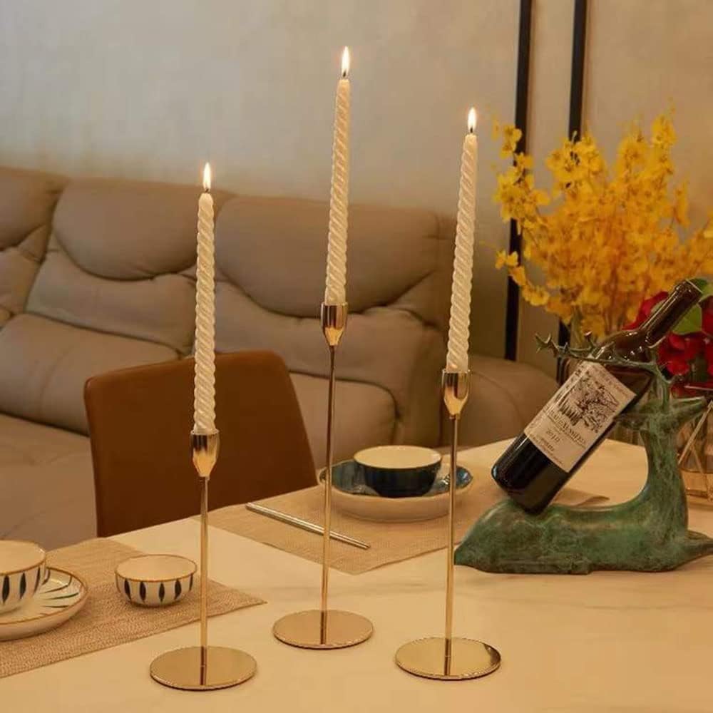 French Gold Taper Tall Candle Holders Set of 6–3 Sizes, Fits 3/4" Candles | Metal Vintage Candle Stickers Long Holder