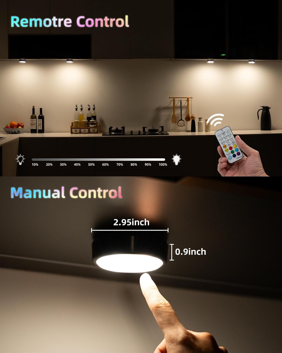 HOLKPOILOT Puck Lights with Charging Station, 2000mAh Rechargeable Under Cabinet Lighting with Remote, 3 Color Temps &7