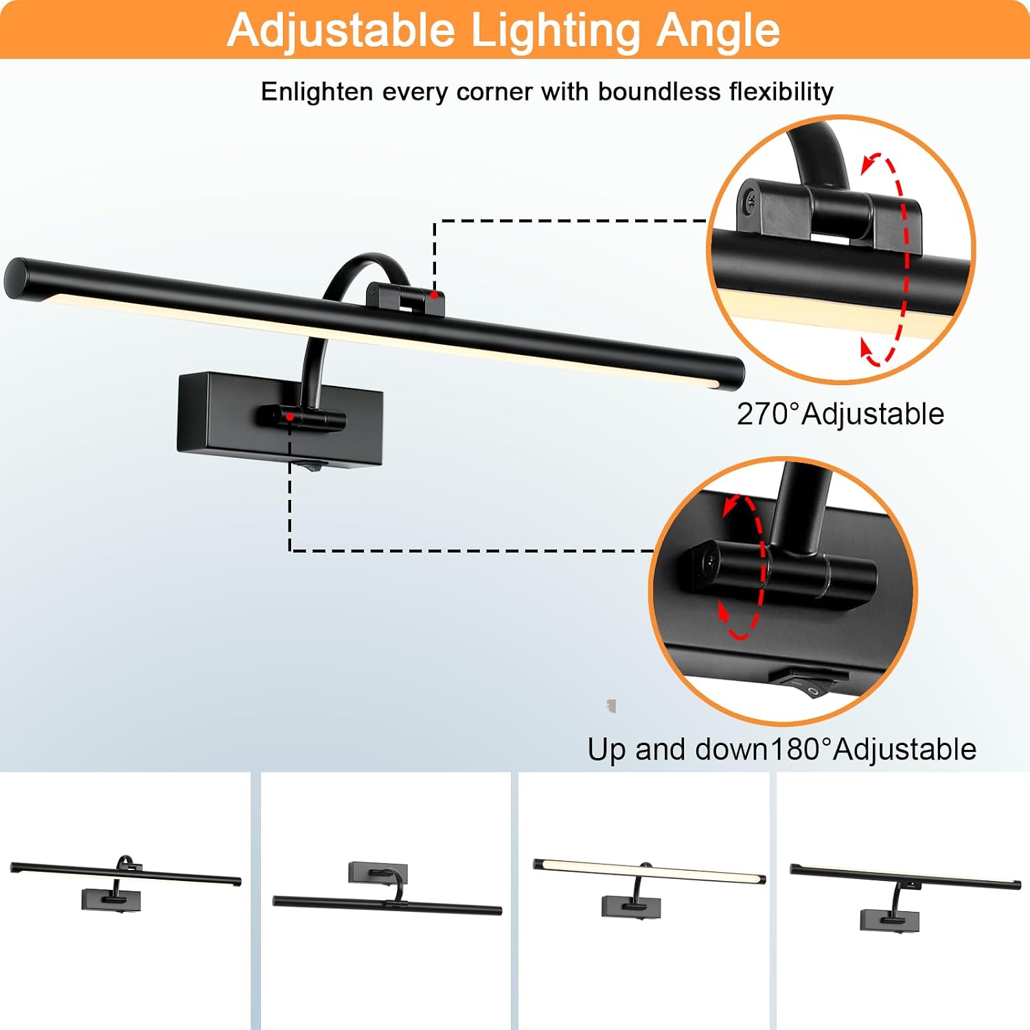 Tassuowell Picture Light Battery Operated with Remote, 3CCT Dimmable Picture Light for Paintings, Black Rechargeable 24