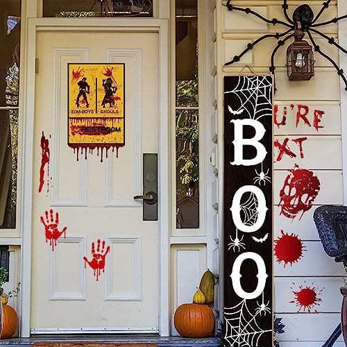 Boo Porch Sign 47.2 Inch Halloween Wooden Welcome Sign for Front Door