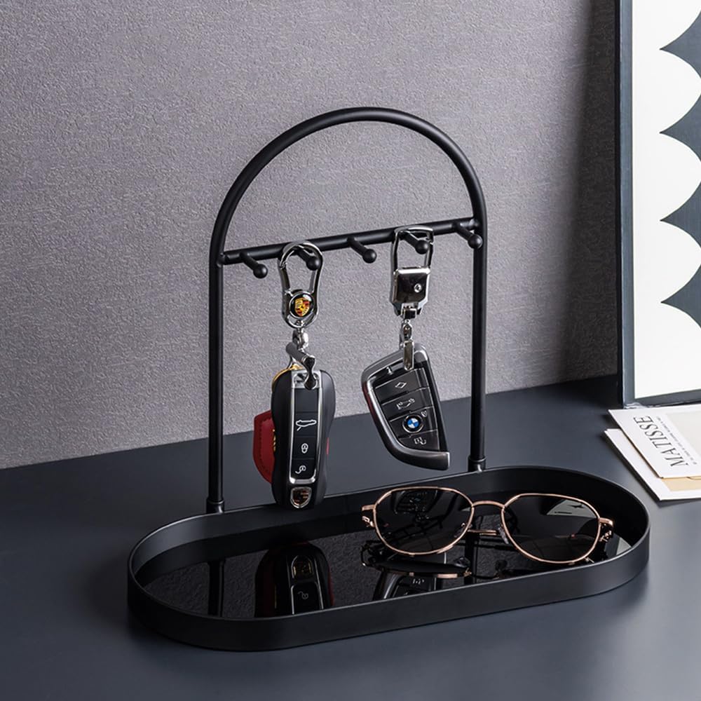 Metal Jewelry Organizer Stand & Key Holder Tray / Matt Black