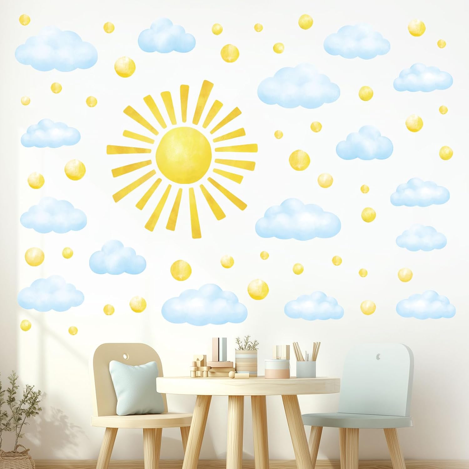 DS12-8079 Sun Clouds Polka dot Wall Stickers Decals Art Baby Bedroom Boho / Clouds Sun / Set of 78
