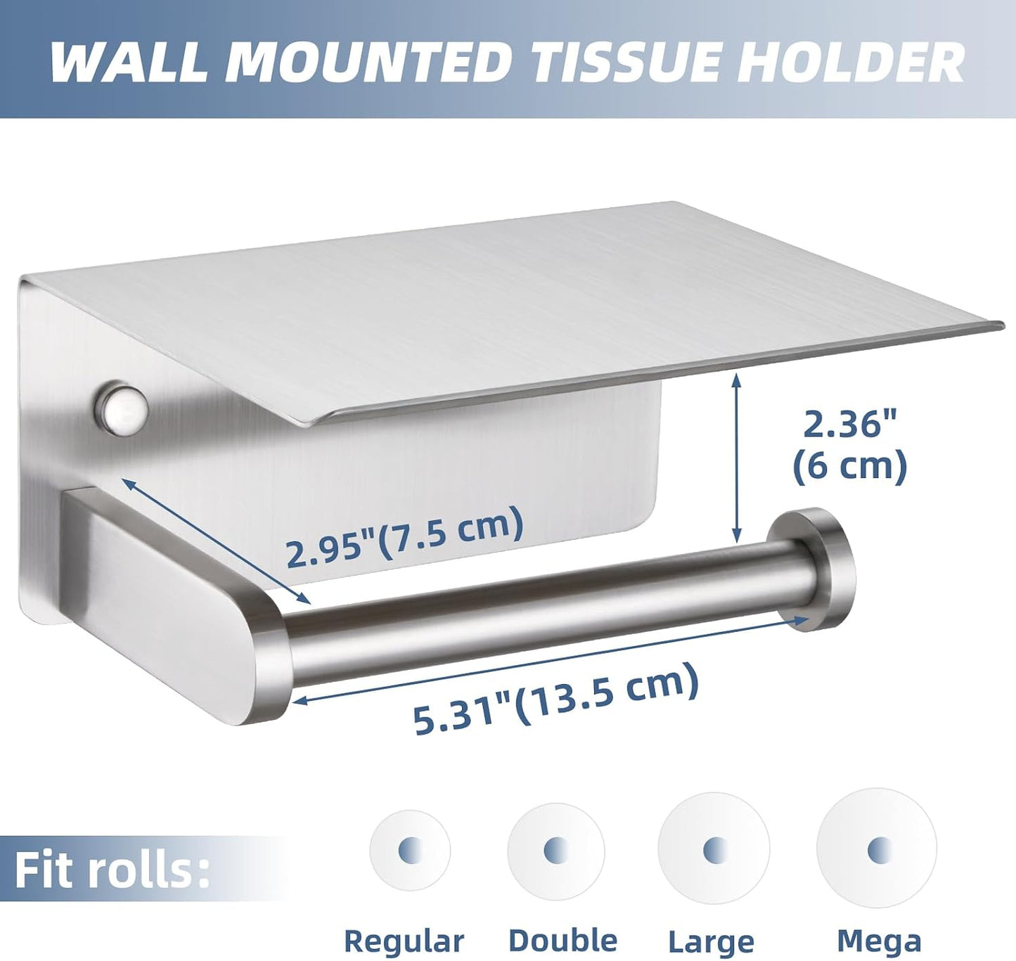 APLusee Toiler Paper Holder with Phone Shelf, Brushed Nickel, Wall Mounted | 304 Stainless Steel, Rust-resistant Tissue
