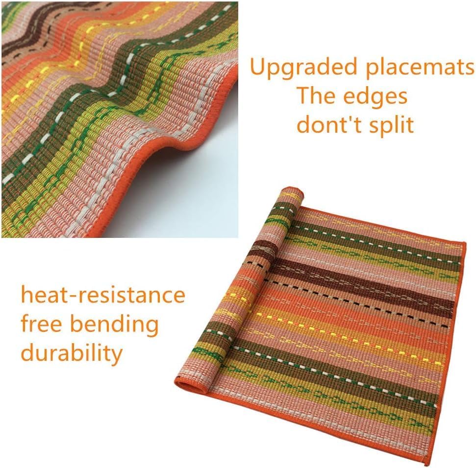 WAZAIGUR Hand Woven Cotton Placemats Set of 8, Orange | Indoor/Outdoor, Fabric, Non Slip, Colorful Place Mats Braided
