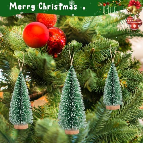 9 Pcs Mini Christmas Tree, Tabletop Christmas Tree with Wooden Bases Artificial Mini Tree with 3 Sizes Christmas Table Decor Bottle Brush Trees for Christmas Decorations (Green Snow)