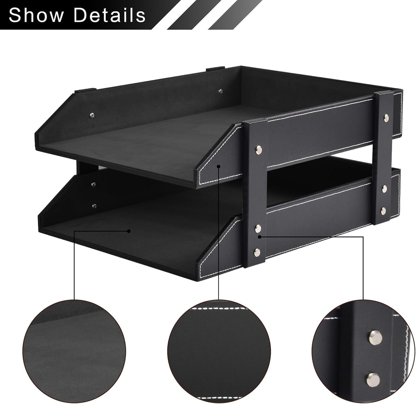 Leather Desk Organizer,2-Tier Stackable Letter Tray Holder,Office Supplies Desktop Storage Box for
