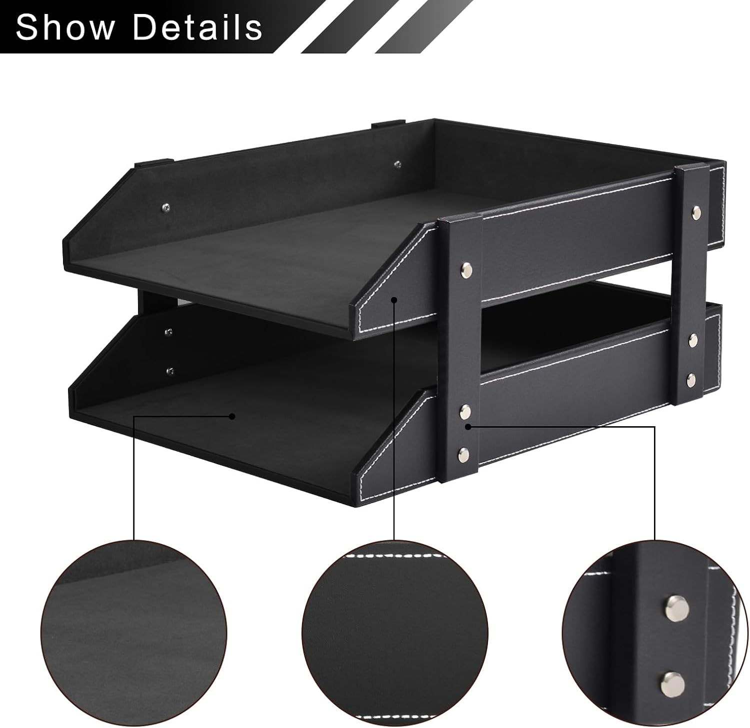 Leather Desk Organizer,2-Tier Stackable Letter Tray Holder,Office Supplies Desktop Storage Box for