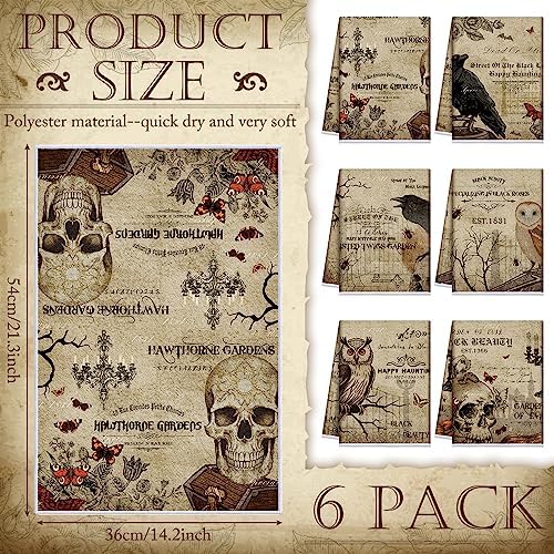 Ganeen 6 Pcs Halloween Kitchen Hand Towels Classic Gothic Vintage