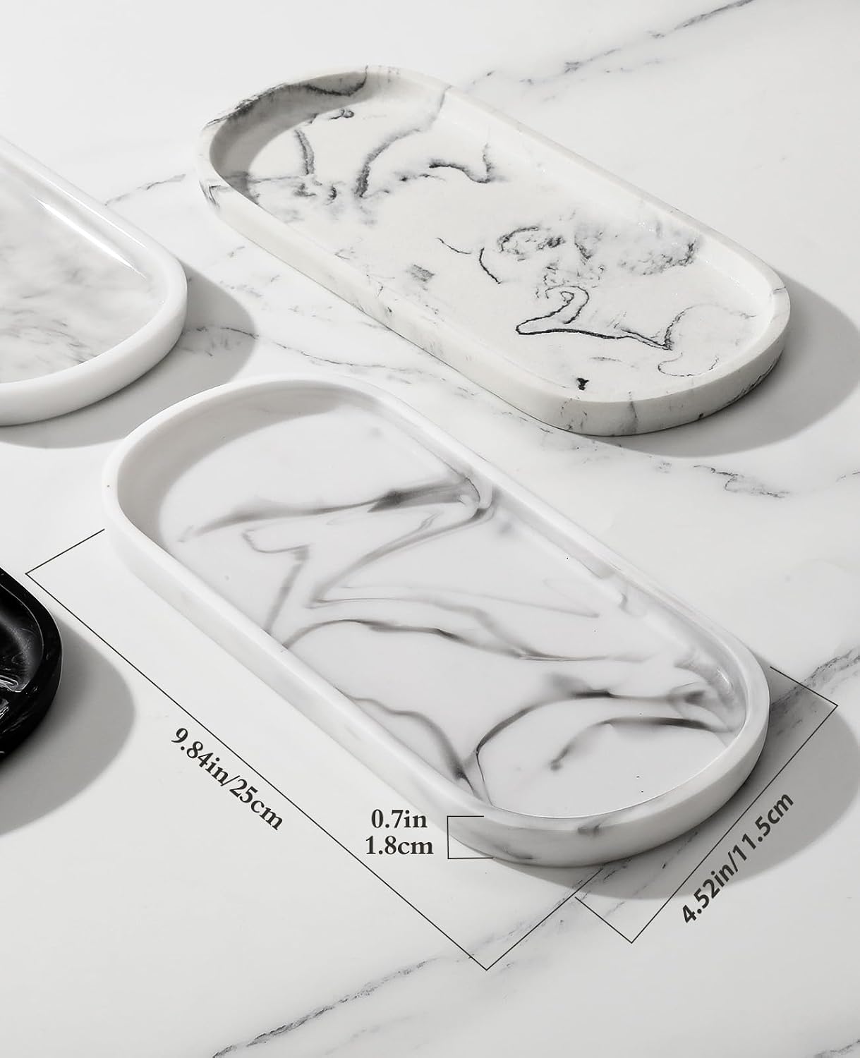 Oval Vanity Tray / 9.8 x 4.5 x 0.7 / Marble White
