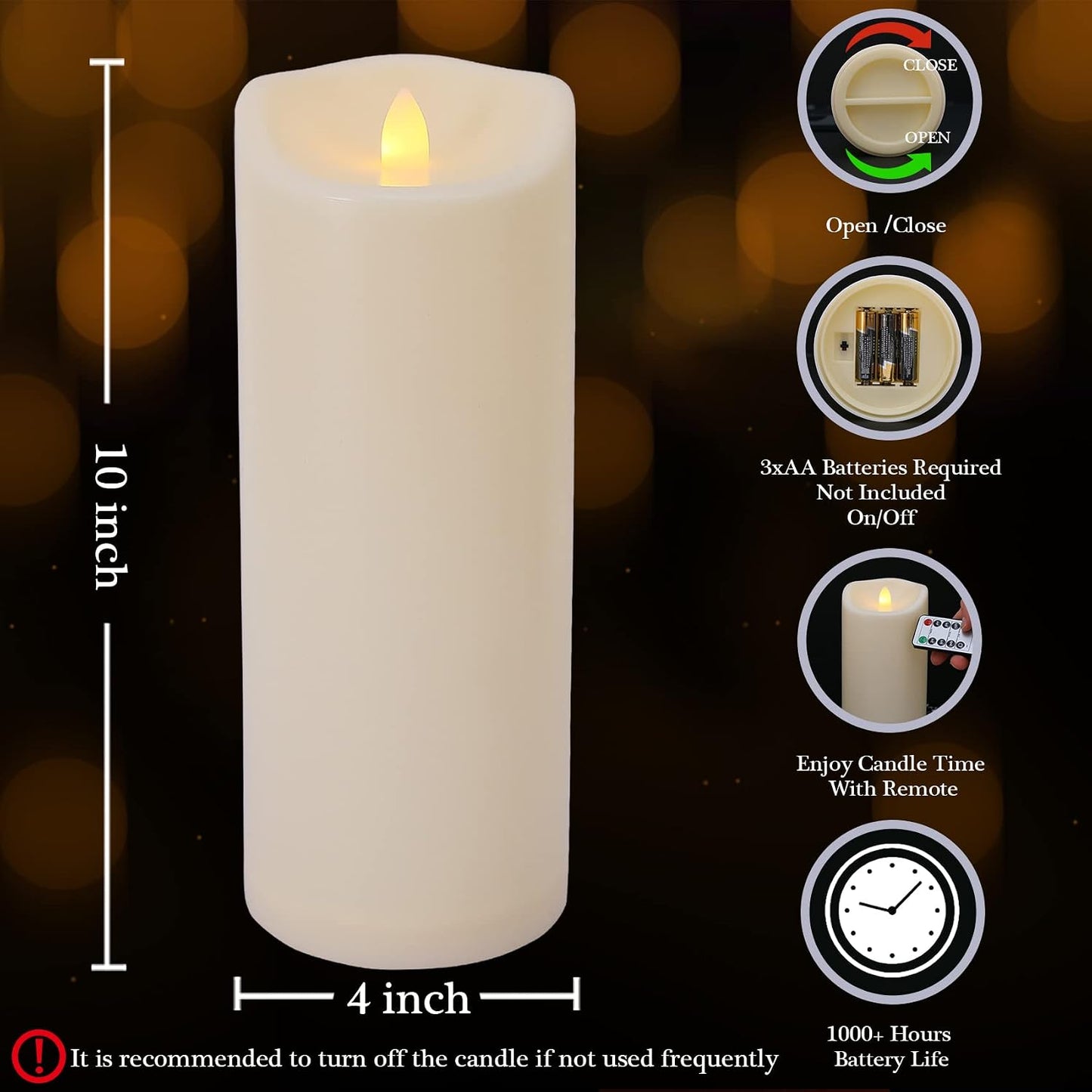 Large 10" x 4" Outdoor Waterproof Flameless Candles with Remote and Timers, 1000 Hours Battery Operated LED Flickering