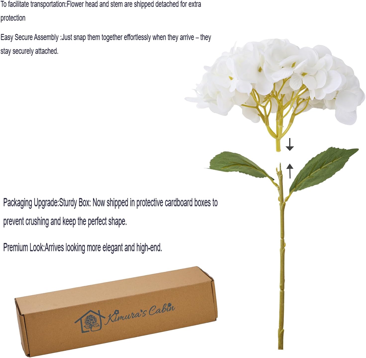 Hydrangea Artificial Flowers Silk Fake Hydrangeas Faux Hydrangea Flowers / White / Set of 6