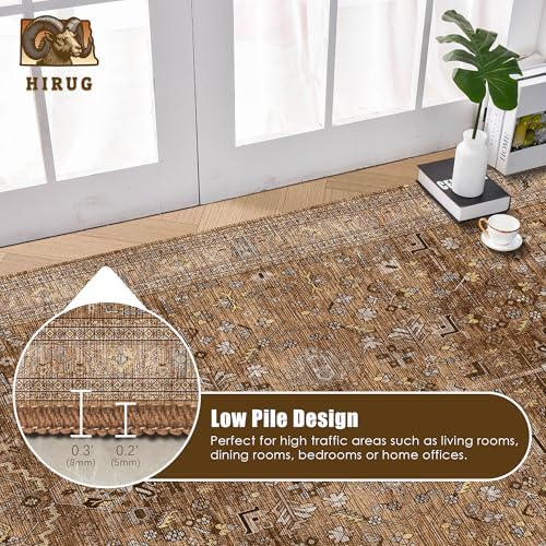 Washable Area Rug 9' x 12' Vintage Traditional Persian Mat - Foldable Distressed Non-Slip Machine Washable Carpet for