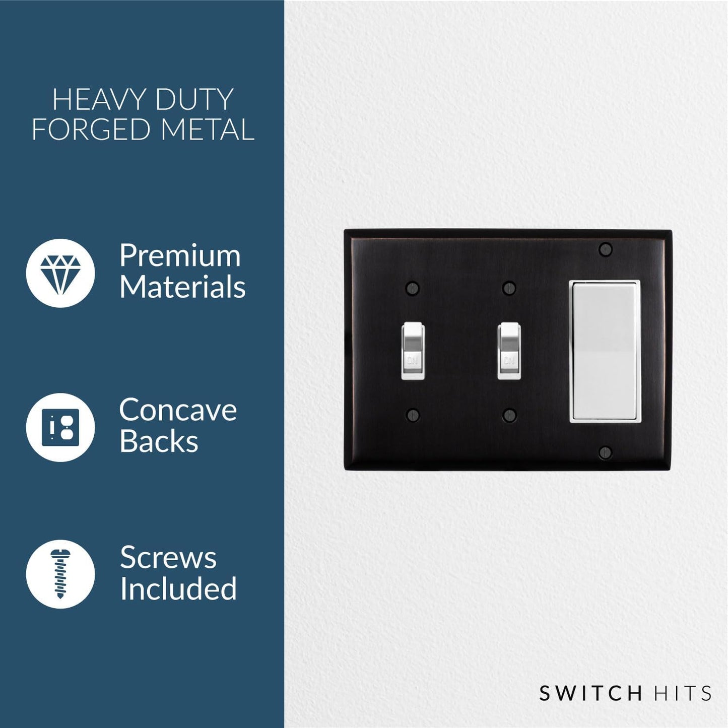 Double Light Switch Plate Outlet Cover GFCI Decorative Wall Plate | 2 Toggle - 1 Rocker Oil Rubbed Bronze Electrical