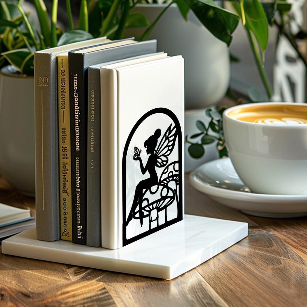 Metal Bookends / Modern Decorative Heavy Duty Study Book Support Stoppers / Fairy and Mushroom