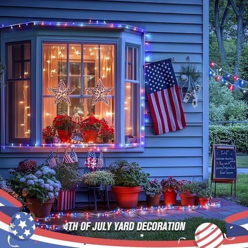 JMEXSUSS 400 LED Red White and Blue String Lights Outdoor, Plug in