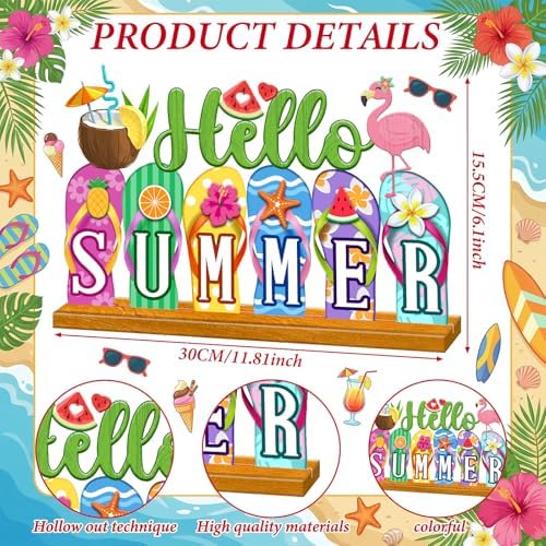 Cinnvoice Hello Summer Table Sign, Flip Flops Fruits Decorations for Home