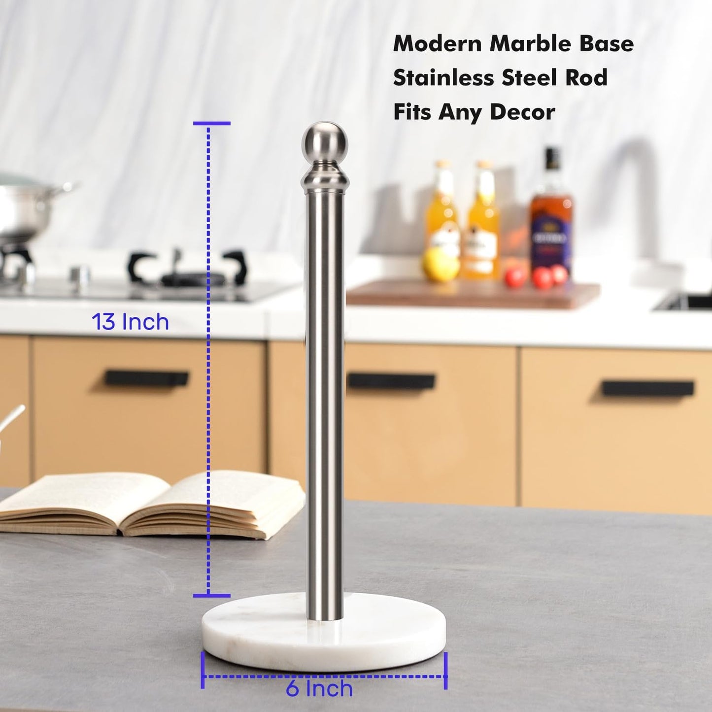 Exilon Paper Towel Holder Countertop with Heavy Marble Base, Standing Paper Towel Roll Holder for Kitchen Bathroom