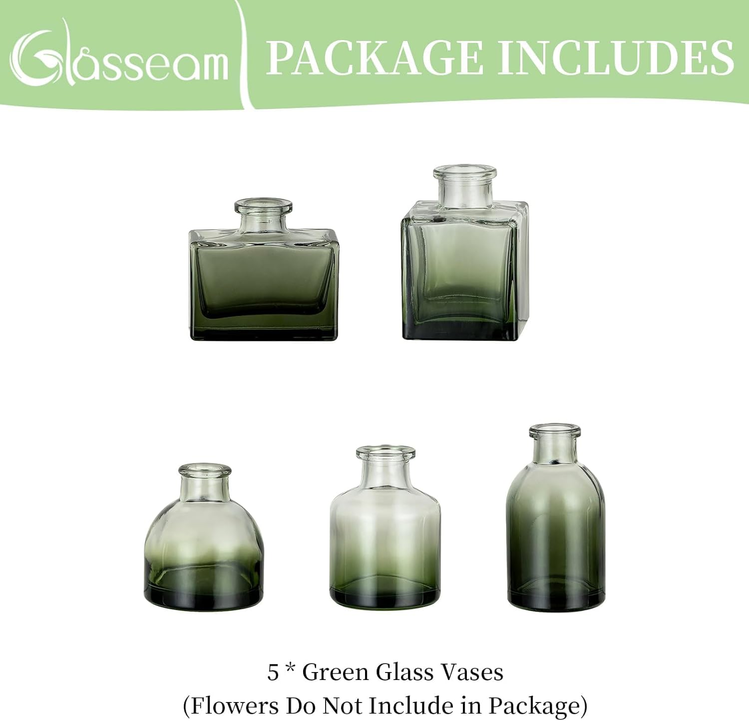 Glass Bud Vase / Green / Set of 5