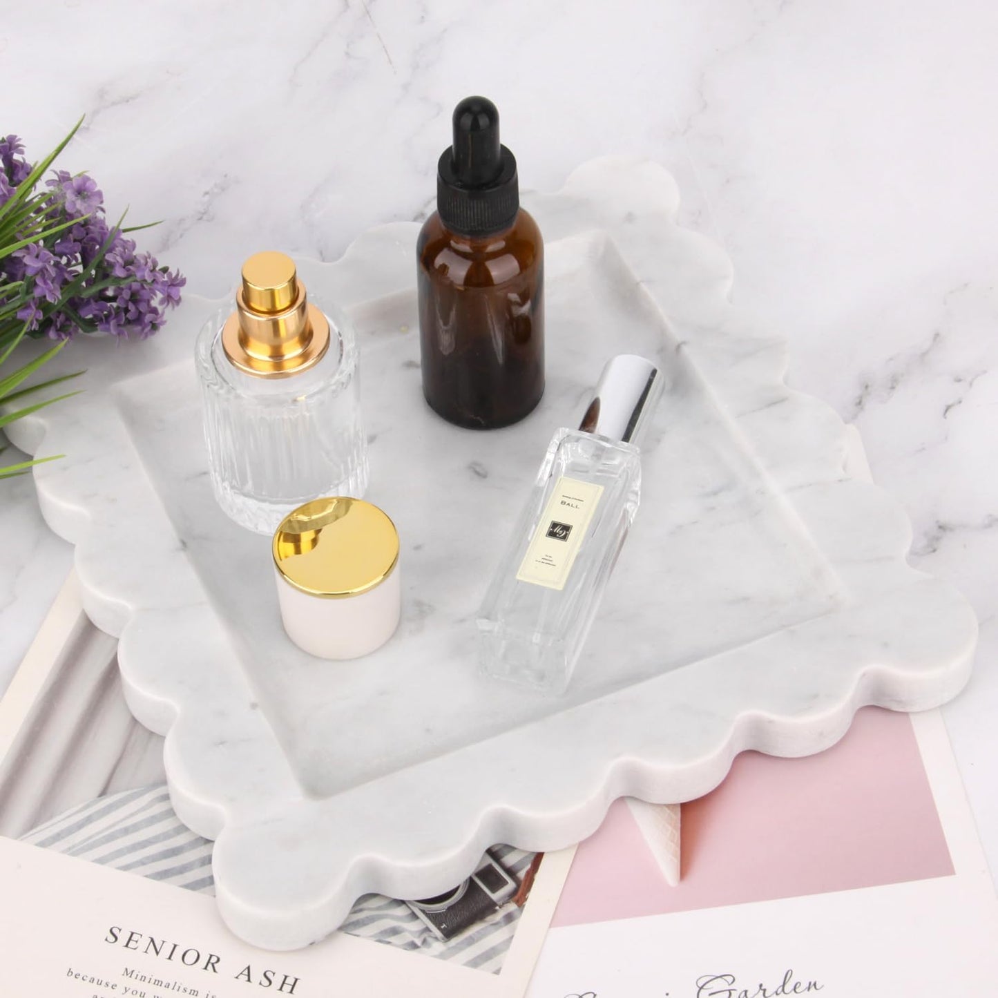 Square Marble Decorative Tray / Carrara White / 8 x 8 x 0.8