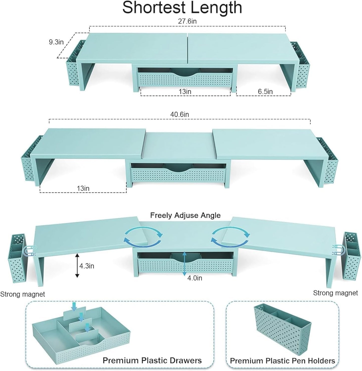 gianotter Dual Monitor Stand Riser With Drawer and 2 Pen Holders | Computer Monitor Stand Desk Organizer and