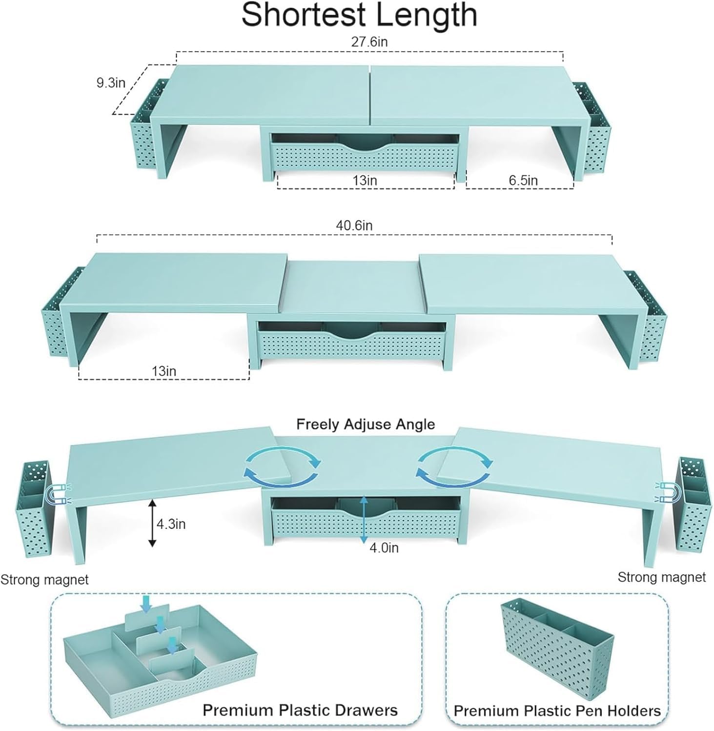 gianotter Dual Monitor Stand Riser With Drawer and 2 Pen Holders | Computer Monitor Stand Desk Organizer and