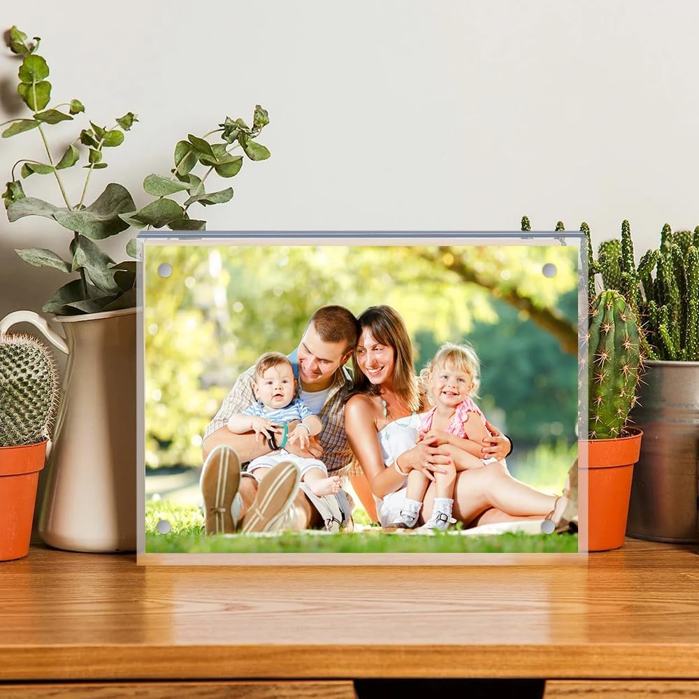 8 Pack 4 x 6 Acrylic Picture Frames, 20mm Magnetic Floating Photo Frames | Clear Frameless Magnetic Double Sided Photo