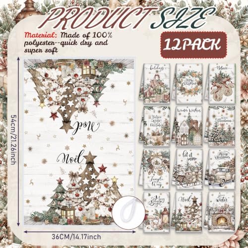 VitalCozy 12 Pcs Christmas Kitchen Towels, Watercolor Tree Truck Dishcloths
