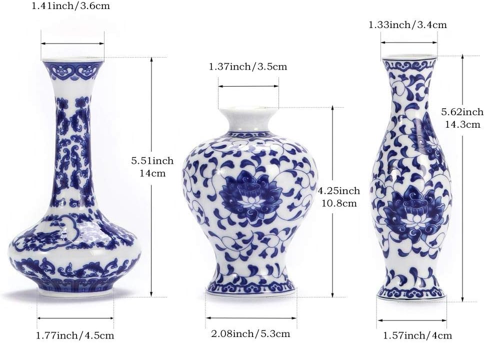 Ceramic Bud vase in Bulk for Farmhouse Table Centerpiece / Blue & White Porcelain Set / Set of 3