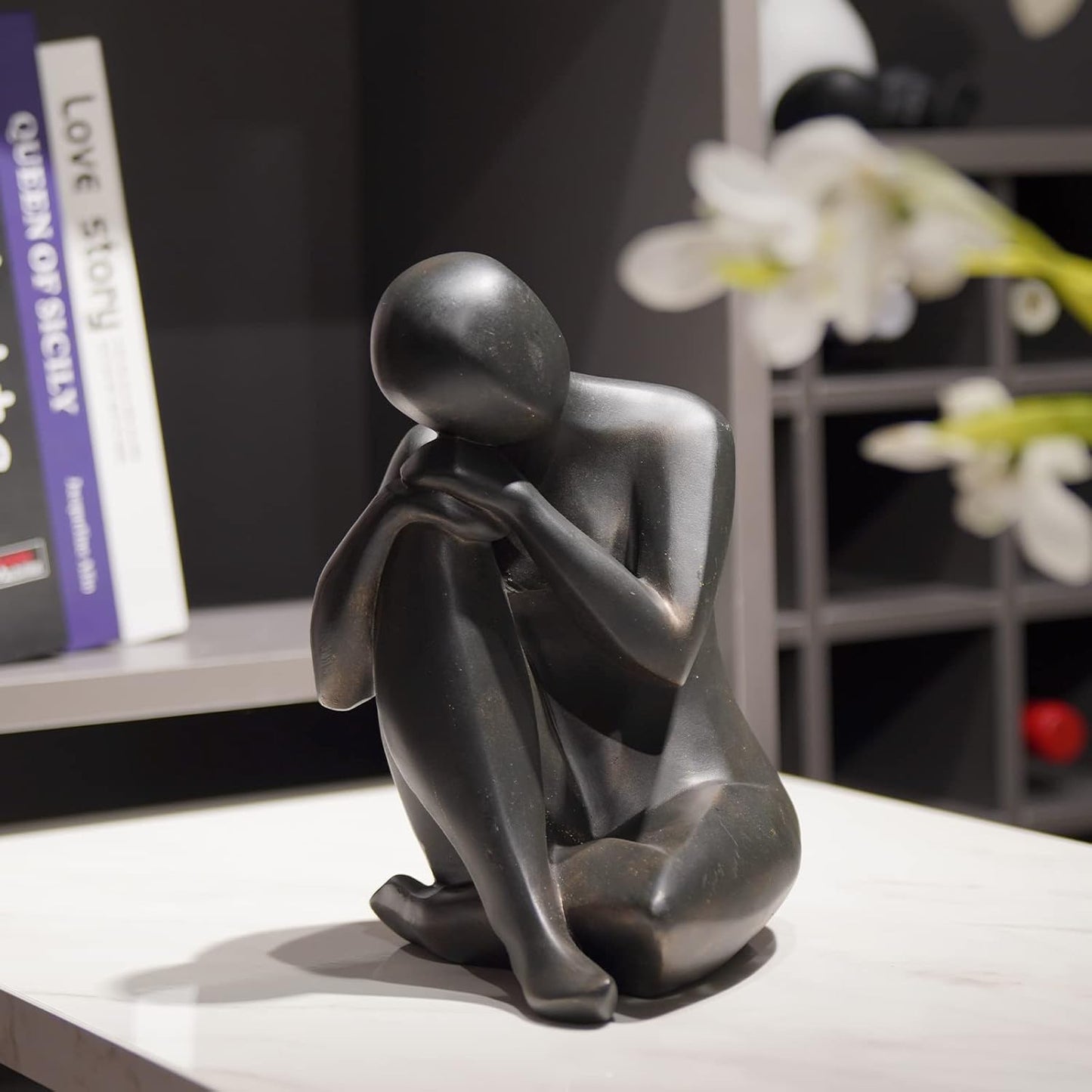 Thinker Statue Resin Abstract Sculpture / Black Copper