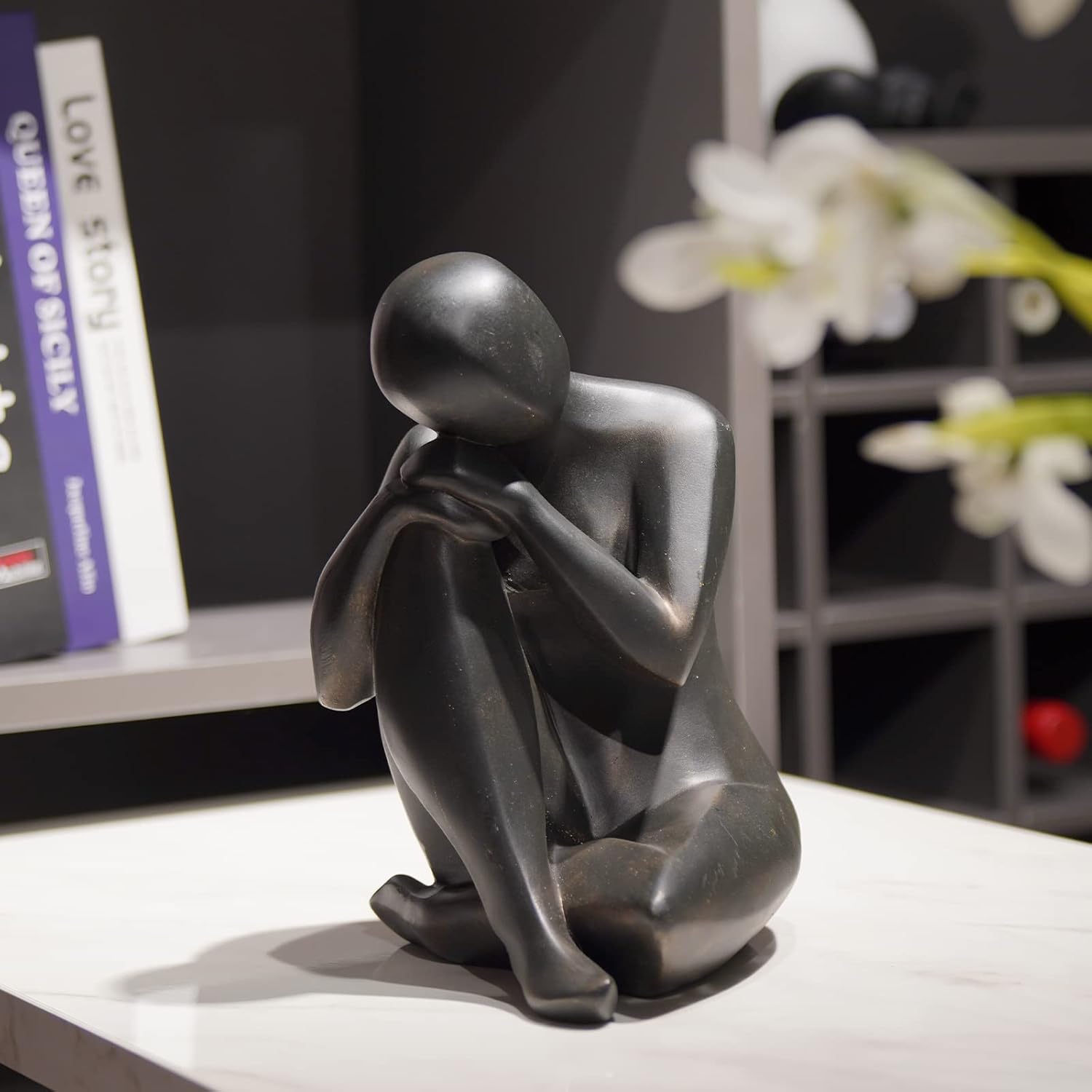 Thinker Statue Resin Abstract Sculpture / Black Copper