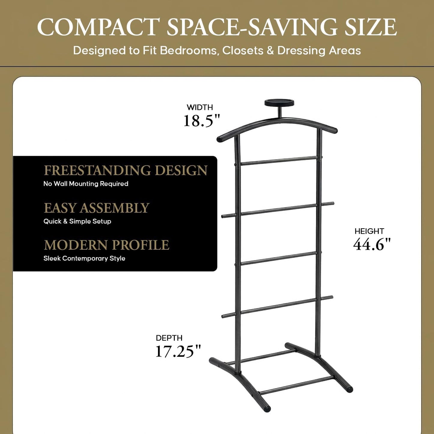 Kings Brand Freestanding Metal Suit Valet Stand with Tie Bar, Black | Complete Clothing Organizer with Hanger, Trouser