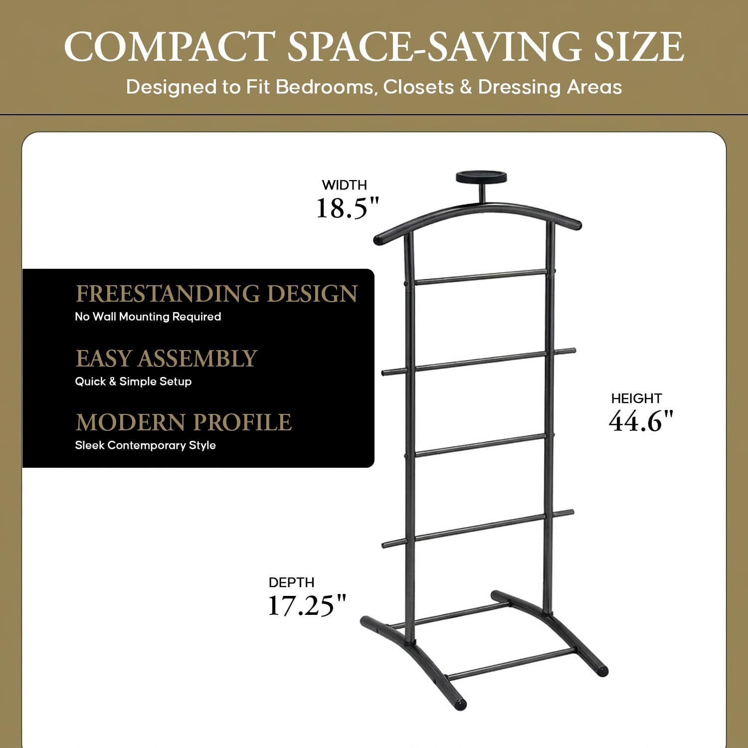 Kings Brand Freestanding Metal Suit Valet Stand with Tie Bar, Black | Complete Clothing Organizer with Hanger, Trouser