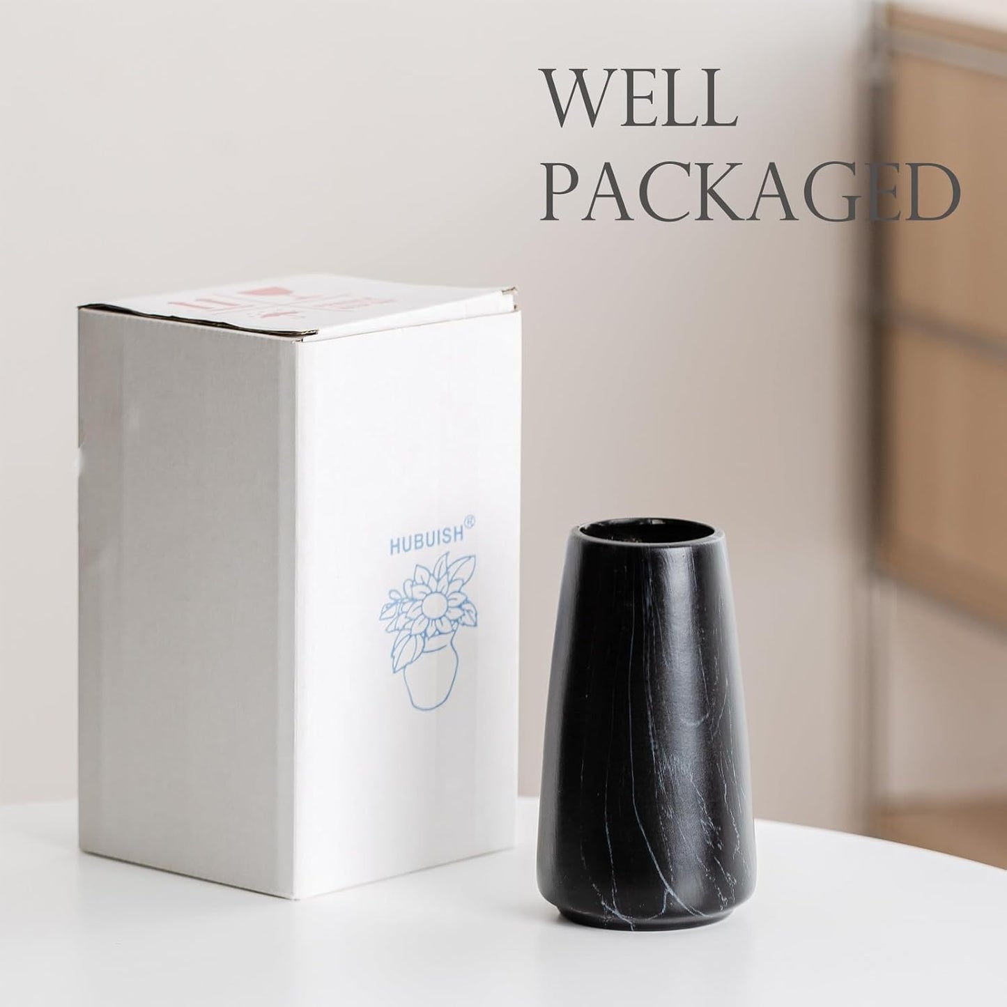 6" Simple Modern Ceramic Vases for Flower/Pampas Grass / Marble Black / Small