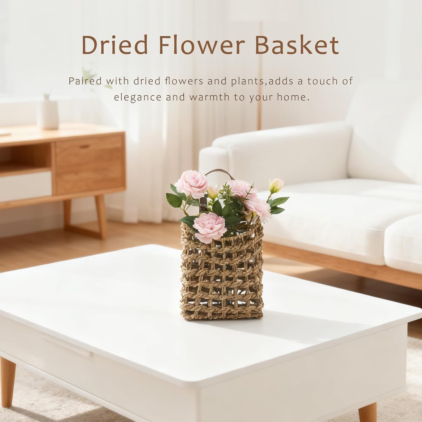 Wall Hanging Basket Decorative Boho Mounted Organizer Dried Flower Plants Front Door / Seagrass