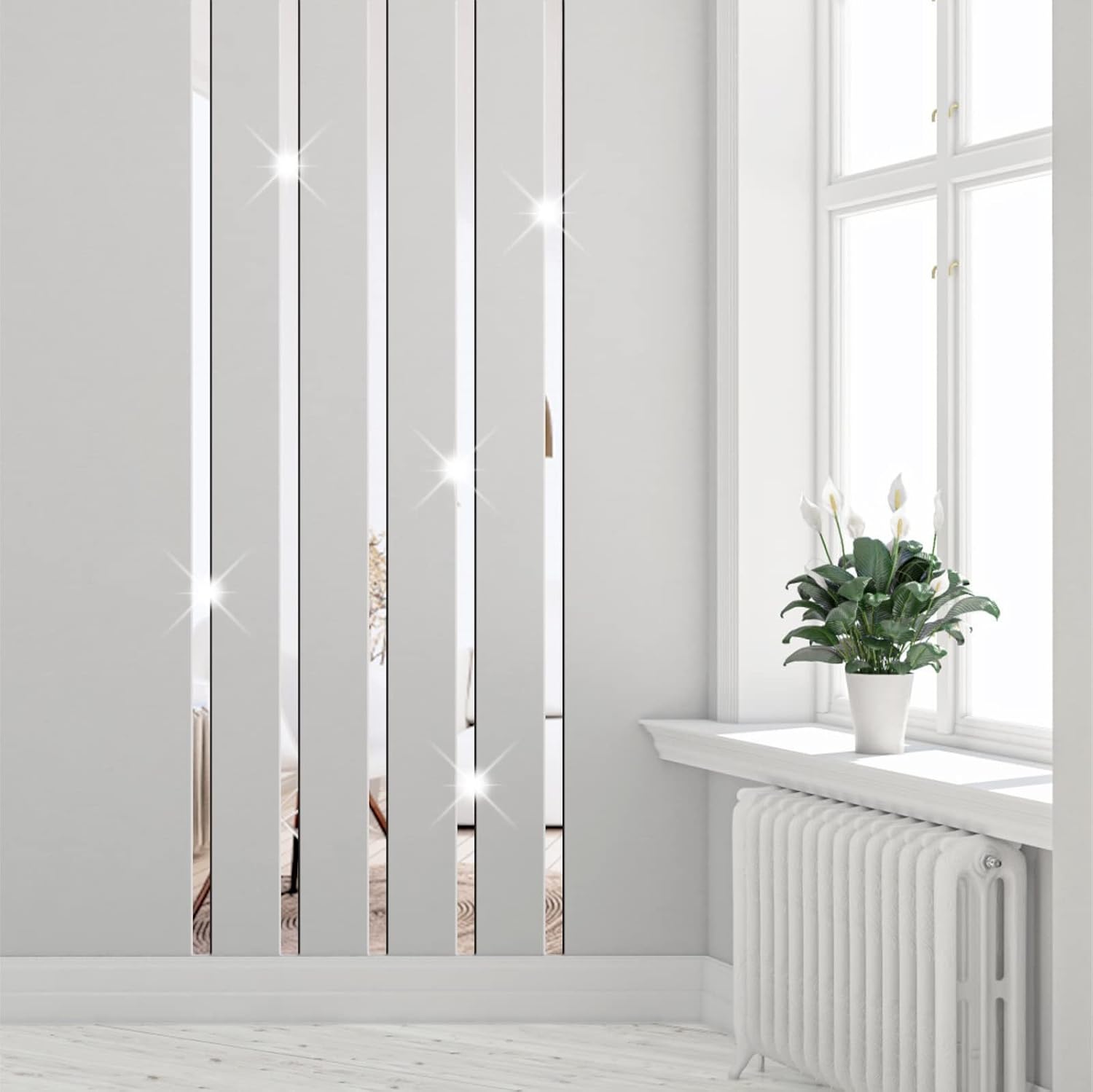 Acrylic Mirror Wall Stickers 3D Striped Mirror / Silver