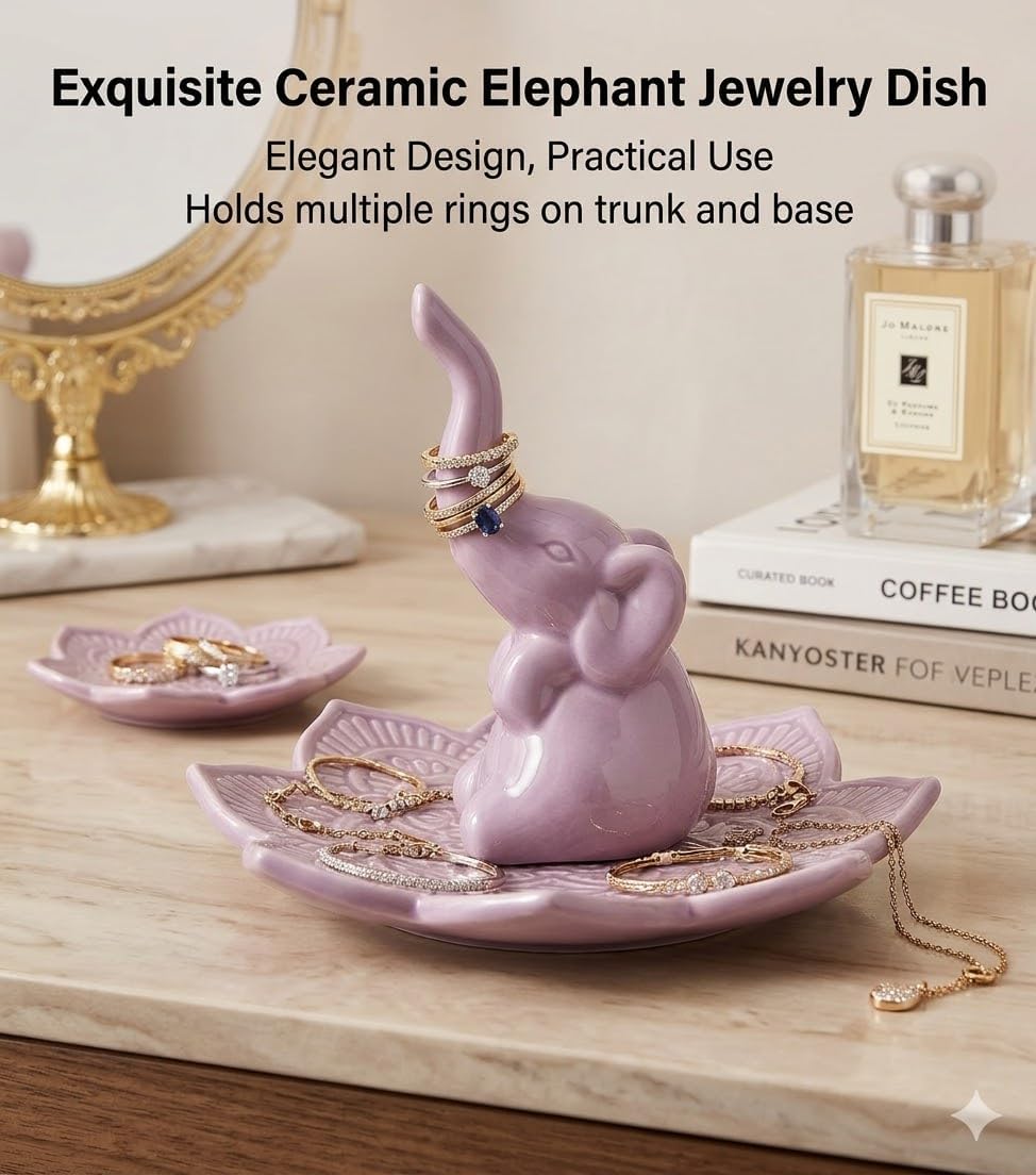 Elephant Ring Holder Jewelry Dish for Women / Purple
