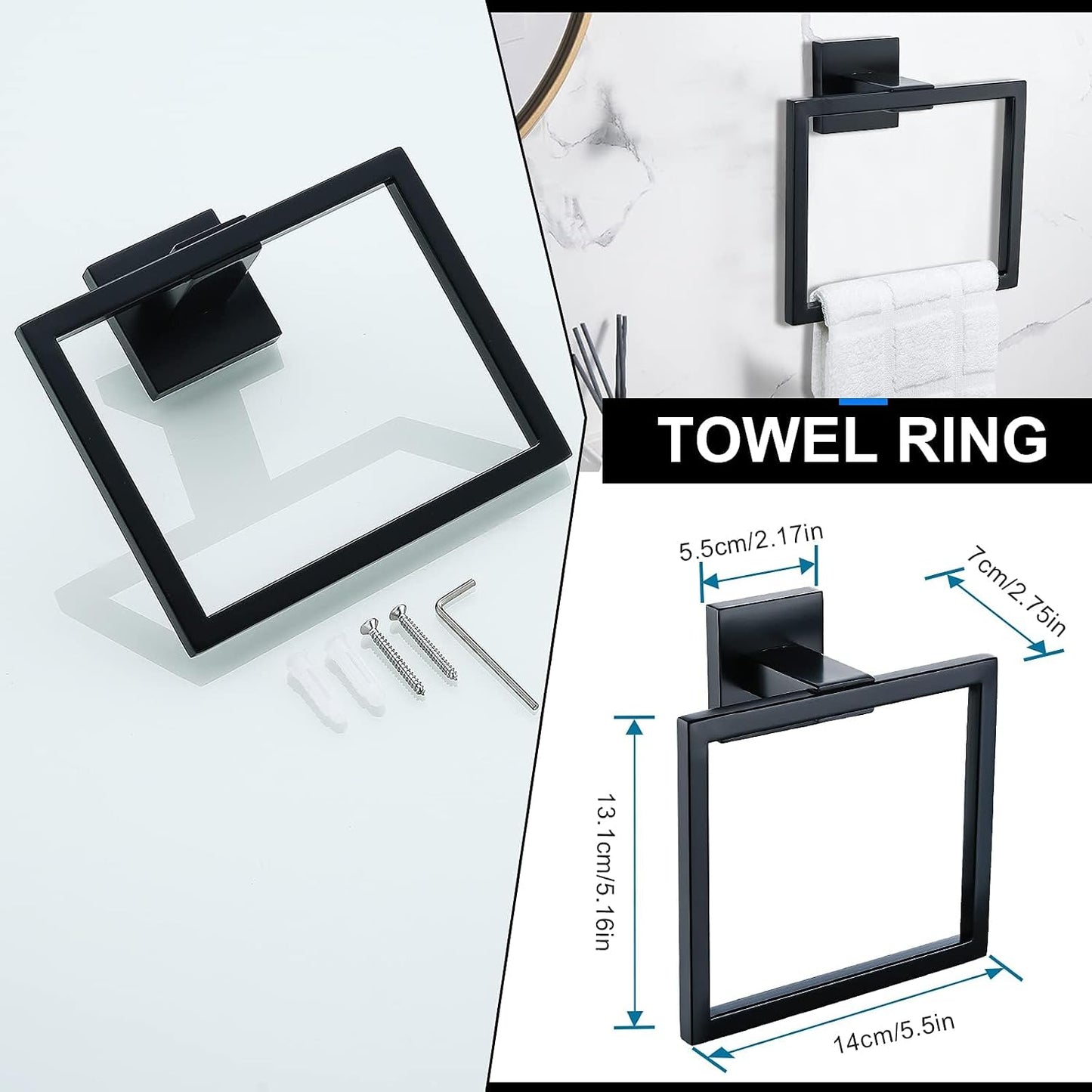 YACVCL 5 Pieces Black Bathroom Accessorie Set 23.6 Inch Towel Bar Set,SUS304Stainless Steel Bathroom Hardware Set,Wall