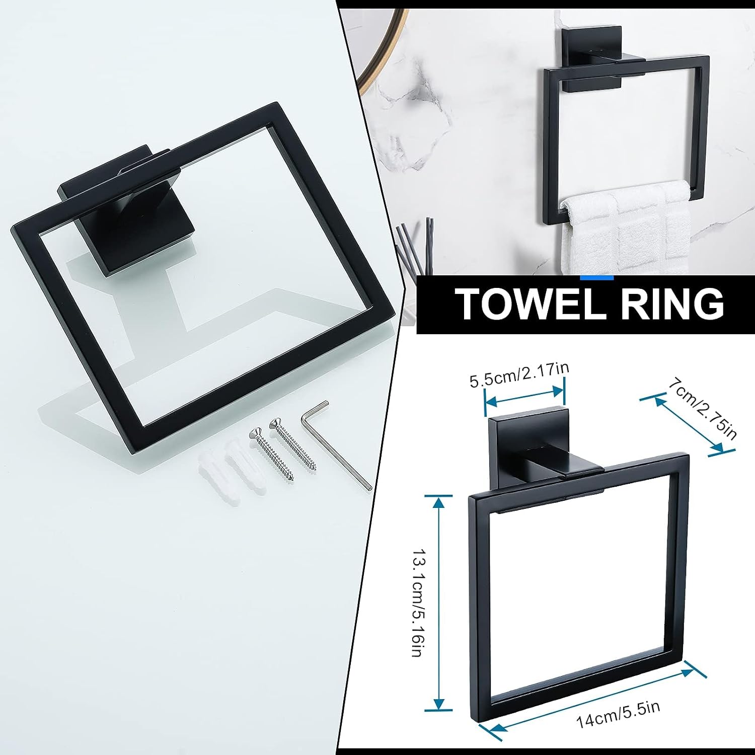 YACVCL 5 Pieces Black Bathroom Accessorie Set 23.6 Inch Towel Bar Set,SUS304Stainless Steel Bathroom Hardware Set,Wall