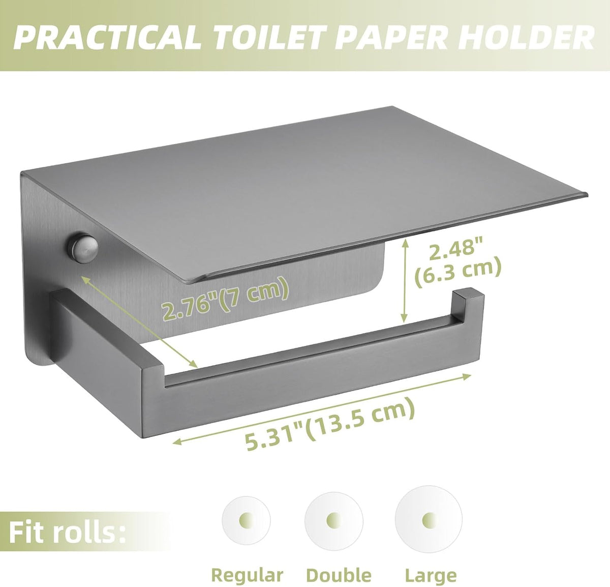 APLusee Toiler Paper Holder with Shelf, Gunmetal Gray, 304 Stainless Steel | Rust-resistant for Bathroom, Restroom