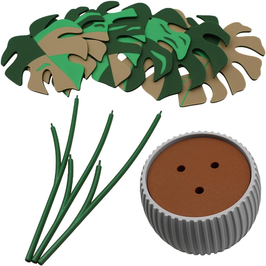 Monstera Plant Coaster Set 6 Leaf Coasters Modern Plant Decor Functional Home / Multicolor Gray