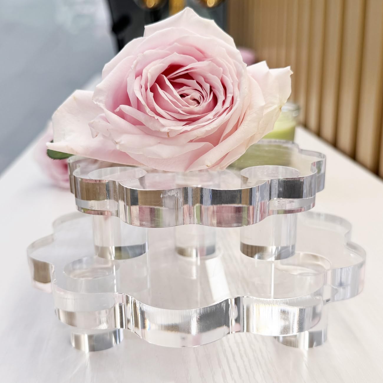 Thick Pedestal Stands Candle Tray Riser / 4.7 Inch / Clear / Set of 2