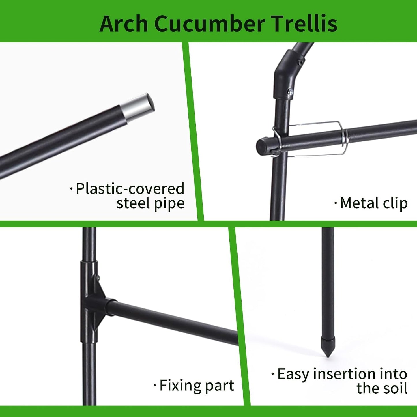 FOLLOOK 6.7FT Garden Arch Trellis for Climbing Plants Outdoor, Black | Metal Cucumber Trellis for Raised Beds with