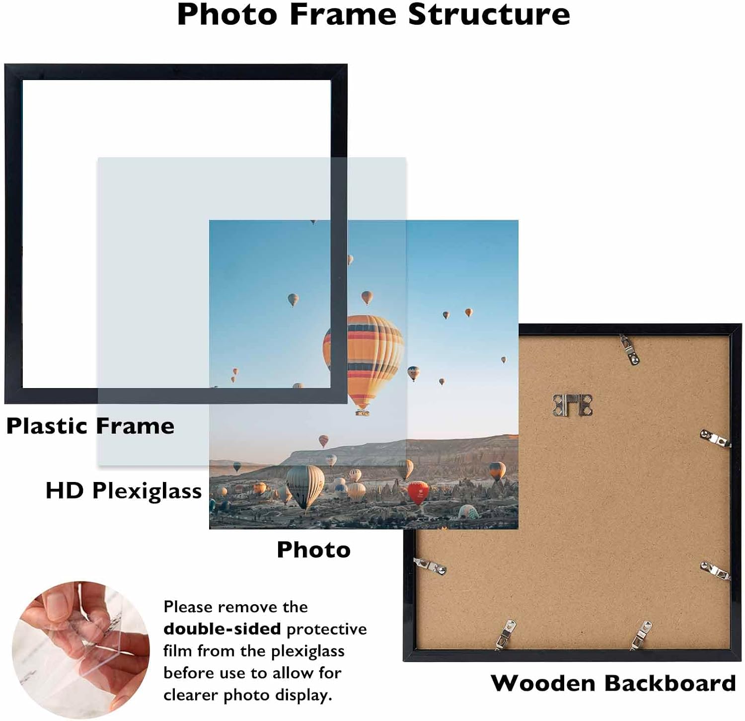 JCJMY 10x10 Picture Frame Set of 6 Black for Wall Hanging, Wall Mounting Horizontally or Vertically, 10 x 10 Square