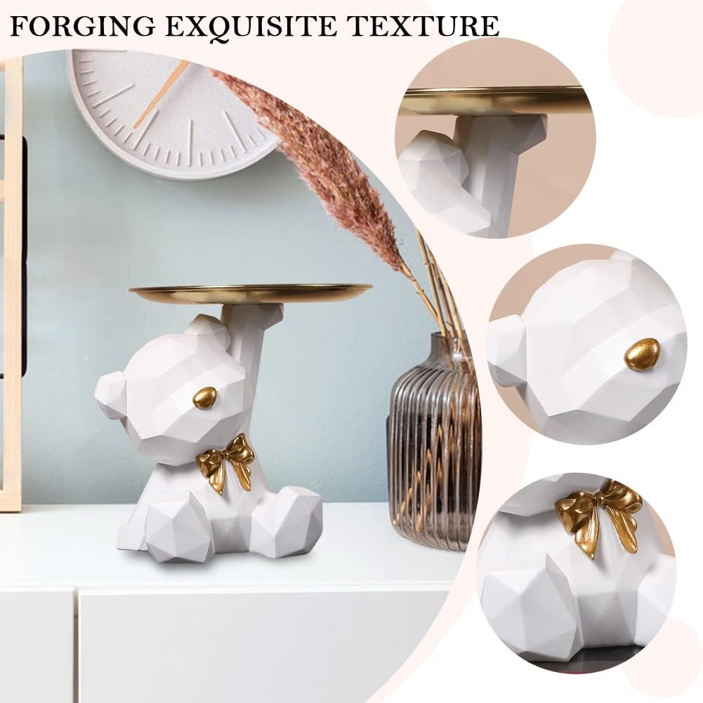Geometric Bear Storage Tray Resin Lovely Nordic Bear Sculptures Keys Holder Lipsticks / White