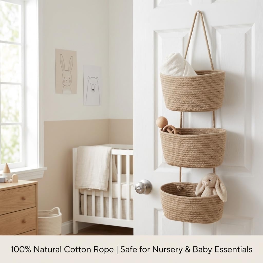 Hooks / Hanging Wall Basket / Jute